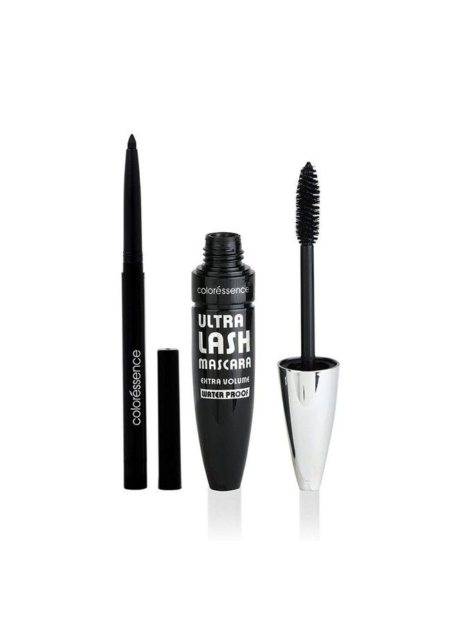 Coloressence Ultra Lash Mascara & Eyetastic Kajal Combo Extra Volume Waterproof Smudge Proof Lightweight Lush Intense Formula Black (Pack Of 2)  - Image 1