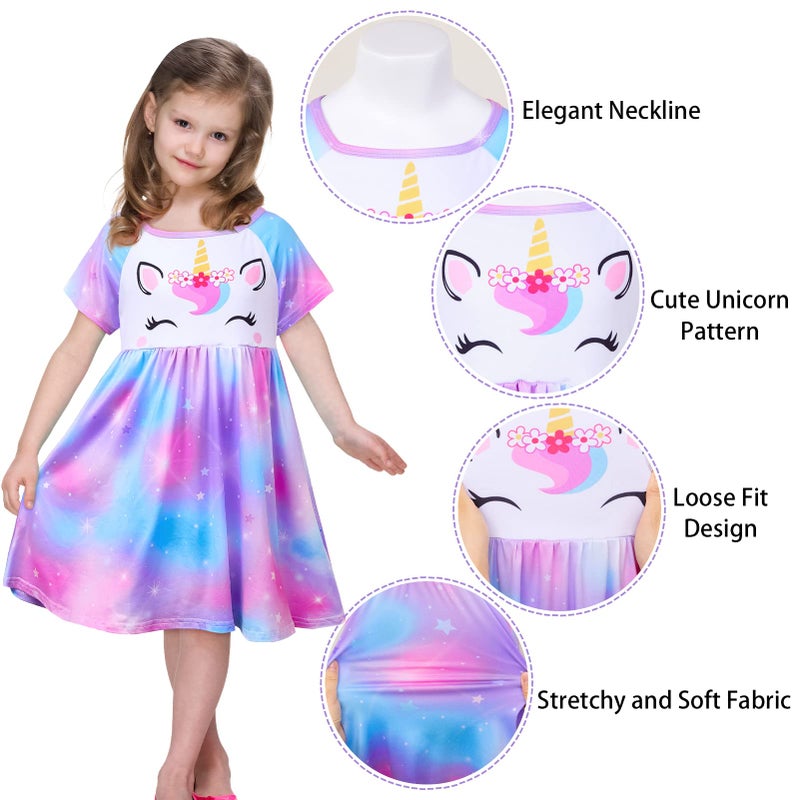 ICOSY Girls Nightgowns Unicorn Dress Pajamas for Kids Toddler Princess Nightgown Dress Unicorn Clothes for Girls Purple Teal - Image 4