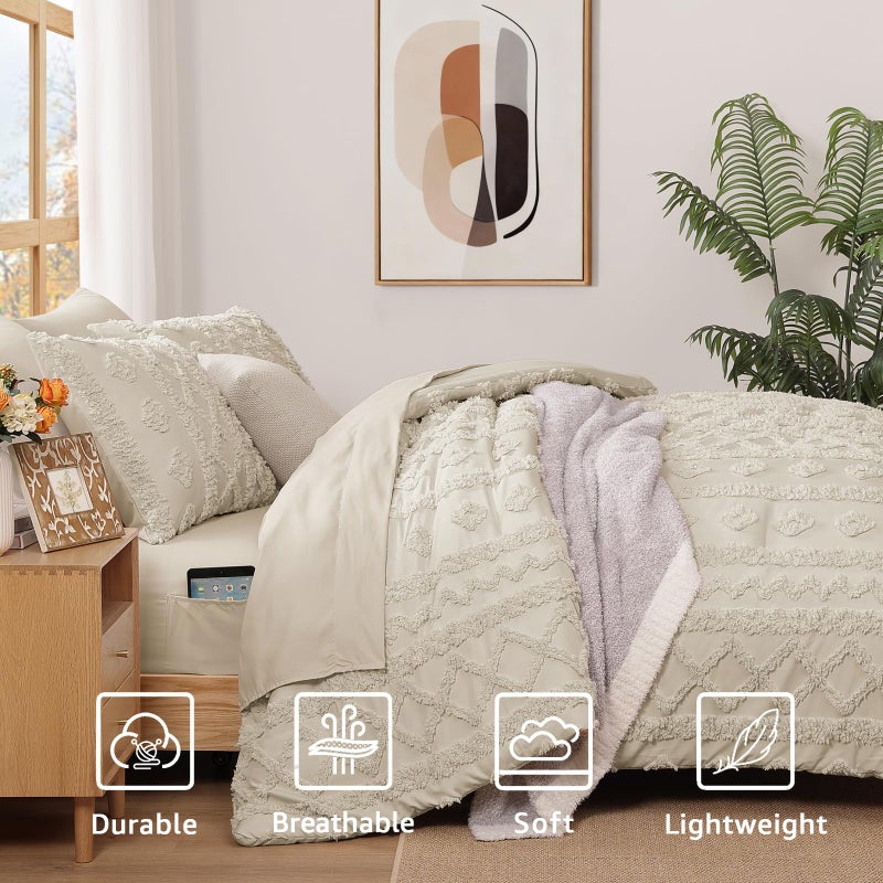 WRENSONGE King Size Comforter Set with Sheets - 7 Pieces Beige Tufted Bed in a Bag King Shabby Chic Bedding Sets with 1 Comforter, 2 Sheets, 2 Pillowcases & 2 Shams - Image 4