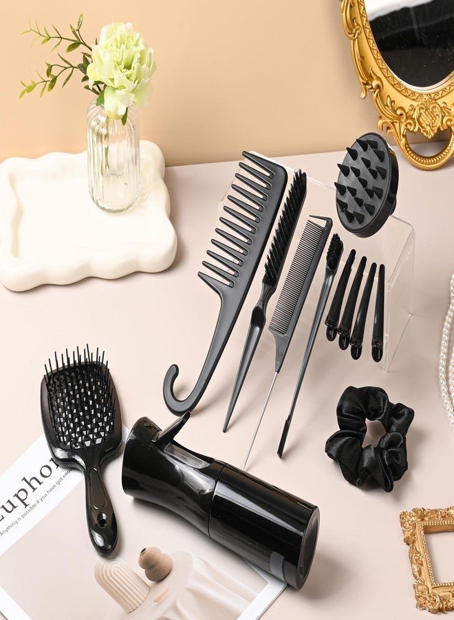 SUPHOUSE 12 Pcs Hair Brush Set, Hair Styling Comb Set, HairBrush Set with Detangler Brush Teasing Hair Brush Rat Tail Comb Edge Brush, Soft Bristles Baby Hair Brushes with Combs for Baby Girls Women (Black) - Image 5