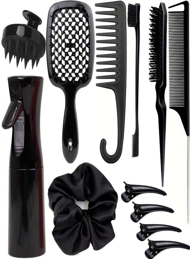 SUPHOUSE 12 Pcs Hair Brush Set, Hair Styling Comb Set, HairBrush Set with Detangler Brush Teasing Hair Brush Rat Tail Comb Edge Brush, Soft Bristles Baby Hair Brushes with Combs for Baby Girls Women (Black) - Image 2