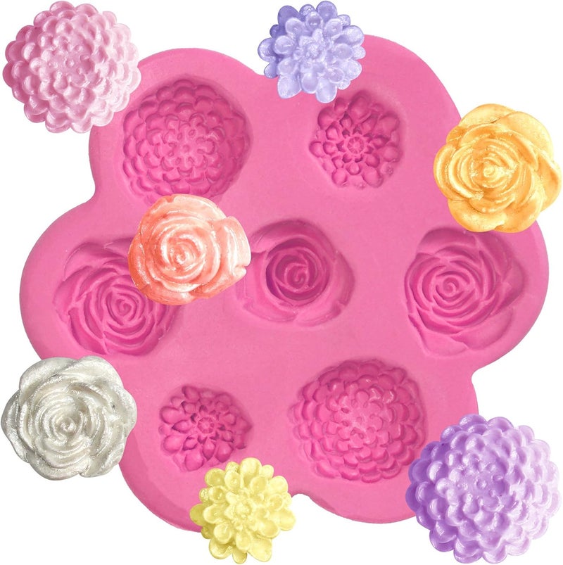 FUNSHOWCASE Mini Flowers Fondant Silicone Mold for Sugarcraft Cake Decoration, Cupcake Topper, Polymer Clay, Soap Wax Making Crafting Projects 7-Cavity - Image 1