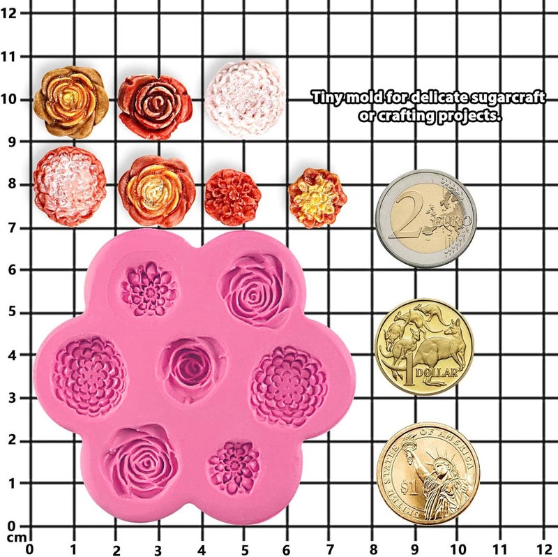FUNSHOWCASE Mini Flowers Fondant Silicone Mold for Sugarcraft Cake Decoration, Cupcake Topper, Polymer Clay, Soap Wax Making Crafting Projects 7-Cavity - Image 3