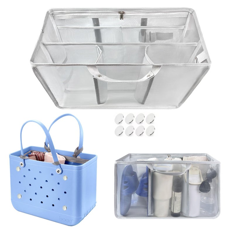 XYFuuee Beach Bag Organizer Inserts for X Large Bogg Bag Accessories Original XL Lightweight Mesh Insert Divider Pouch Organizing Rubber Tote Bags Save Storage Space Gray - Image 2