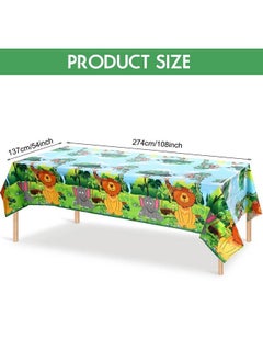 Tatuo 3 Pieces Jungle Animal Party Tablecloth Safari Animals Table Cover Plastic Zoo Jungle Safari Tablecloth For Kids Jungle Safari Theme Birthday Party Baby Shower Decorations And Supplies 54 X 108 Inch  - Image 3