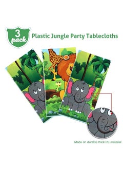 Tatuo 3 Pieces Jungle Animal Party Tablecloth Safari Animals Table Cover Plastic Zoo Jungle Safari Tablecloth For Kids Jungle Safari Theme Birthday Party Baby Shower Decorations And Supplies 54 X 108 Inch  - Image 4