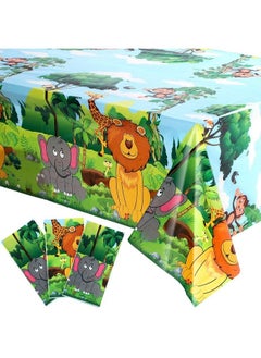 Tatuo 3 Pieces Jungle Animal Party Tablecloth Safari Animals Table Cover Plastic Zoo Jungle Safari Tablecloth For Kids Jungle Safari Theme Birthday Party Baby Shower Decorations And Supplies 54 X 108 Inch  - Image 2