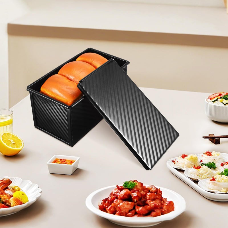 Non Stick Square Bread Pan With Lid And 3 Dough Scrapers Black Baking Loaf Mold - Image 4