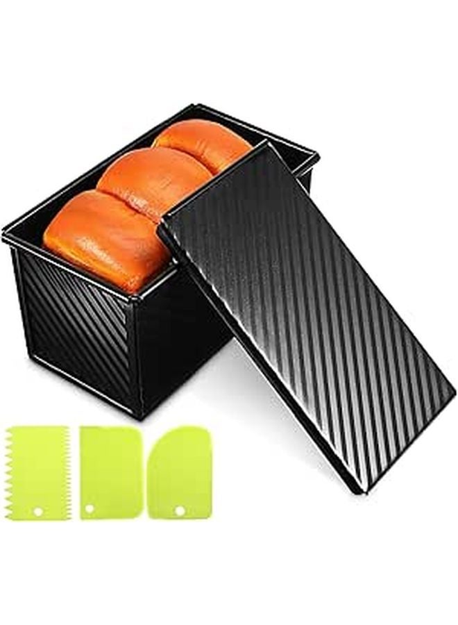 Non Stick Square Bread Pan With Lid And 3 Dough Scrapers Black Baking Loaf Mold - Image 1