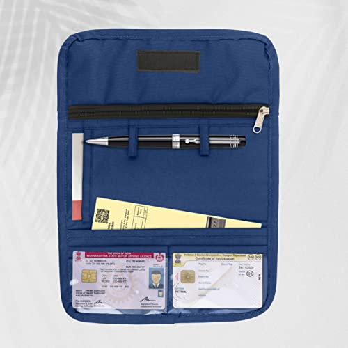 SHOPOFLUX Fabric Modern Car Document Holder Organiser | Vehicle Document Storage Wallet for Driving Licence, Rc Book, Puc, Insurance for Cars, Two Wheeler, Auto and Truck (Blue) - Image 2