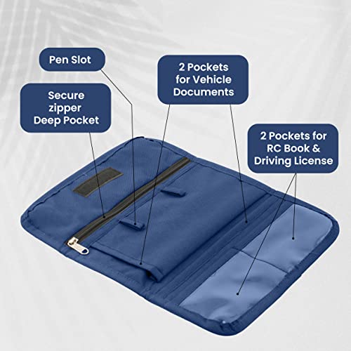 SHOPOFLUX Fabric Modern Car Document Holder Organiser | Vehicle Document Storage Wallet for Driving Licence, Rc Book, Puc, Insurance for Cars, Two Wheeler, Auto and Truck (Blue) - Image 3