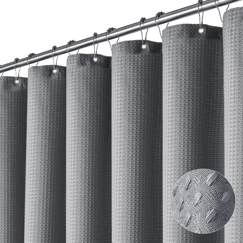 Dynamene Stall Fabric Shower Curtain 60 x 84 inch Long Waffle Weave Weighted Thick Cloth Shower Curtain for Bathroom Neutral Heavy Duty Hotel Spa Luxury Bath Curtain Set with 10 Hook GreyGray