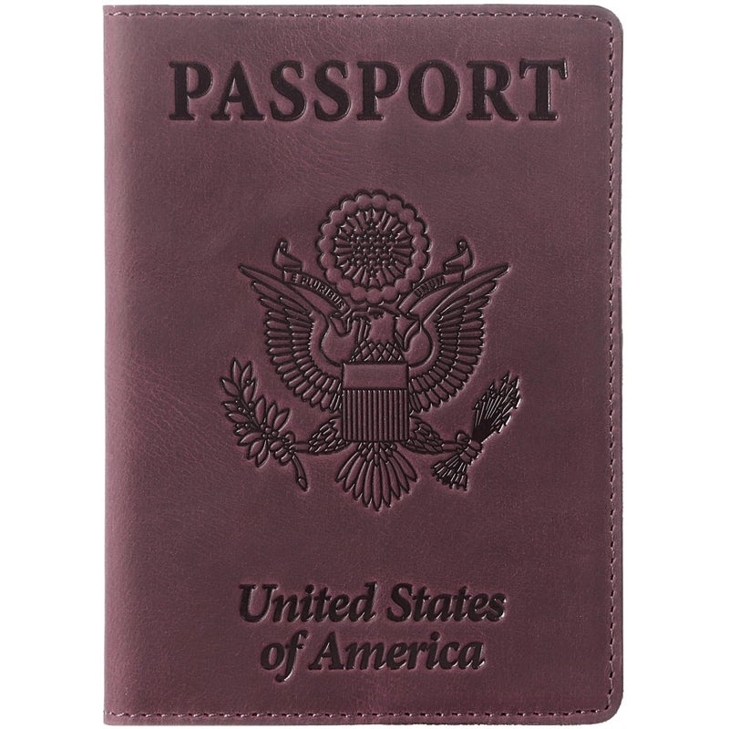 Shvigel US Leather Passport Book Cover - Thin American Travel Passport Holder - Premium International USA Passport Protector Case for Women Men (Maroon Vintage) - Image 1