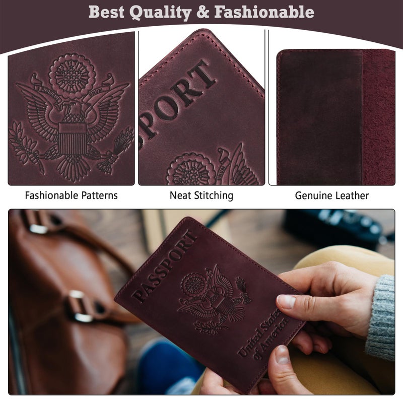 Shvigel US Leather Passport Book Cover - Thin American Travel Passport Holder - Premium International USA Passport Protector Case for Women Men (Maroon Vintage) - Image 5