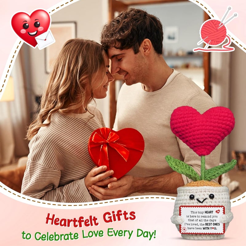 OASSIE Christmas Anniversary Couple Gifts for Women Men - Heart Flower Pot Crochet with Card - Romantic Birthday Gifts for Him Her Boyfriend Girlfriend Wife Husband, Stocking Stuffers for Women - Image 2