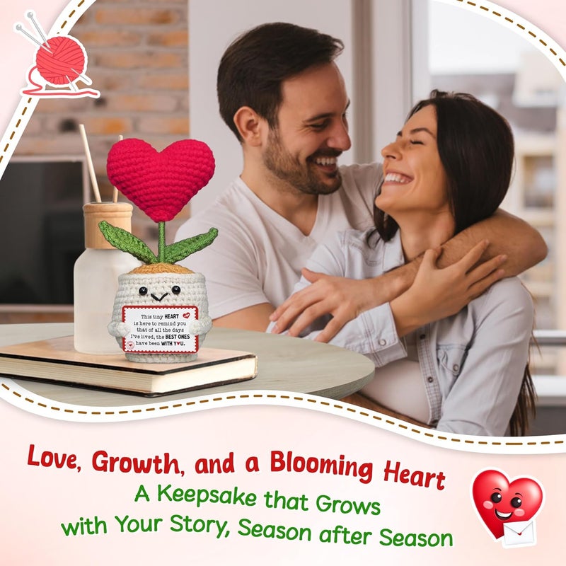 OASSIE Christmas Anniversary Couple Gifts for Women Men - Heart Flower Pot Crochet with Card - Romantic Birthday Gifts for Him Her Boyfriend Girlfriend Wife Husband, Stocking Stuffers for Women - Image 5