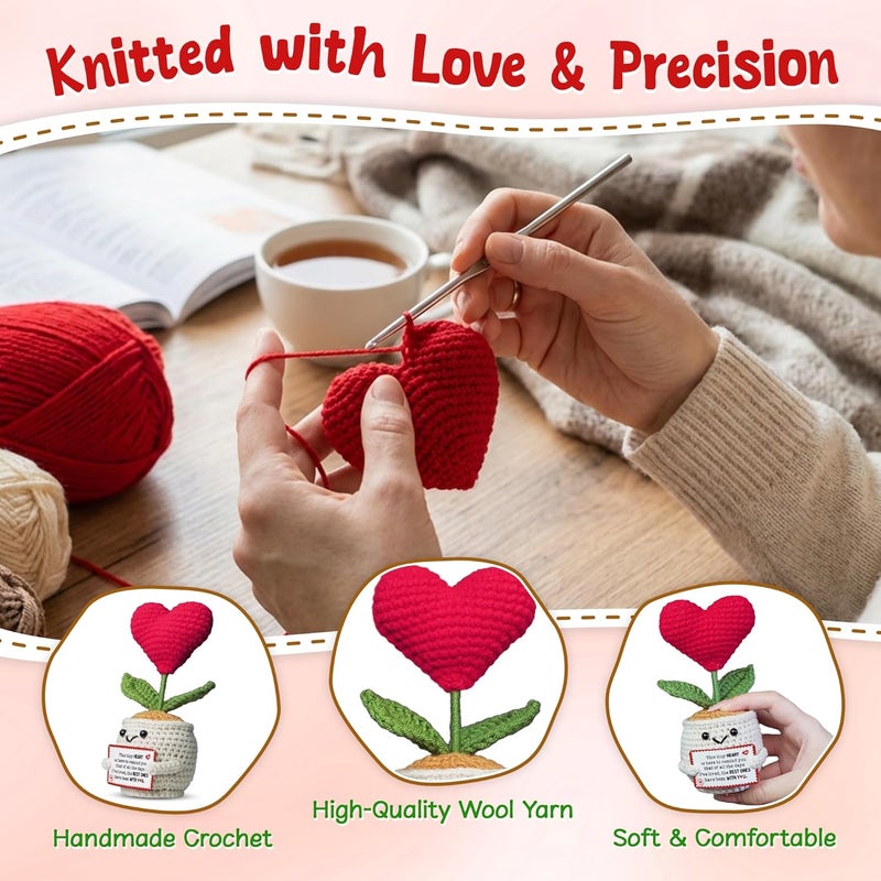 OASSIE Christmas Anniversary Couple Gifts for Women Men - Heart Flower Pot Crochet with Card - Romantic Birthday Gifts for Him Her Boyfriend Girlfriend Wife Husband, Stocking Stuffers for Women - Image 4