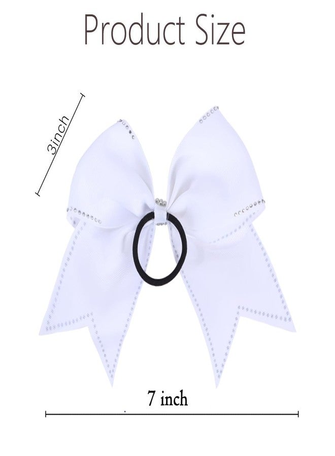 Hipcheer Large Rhinestones Cheer Hair Bows,12 PCS Glitter 7" Cheer Bows Ponytail Holder Girls Hair Bows for Cheerleaders Girls Softball Sports Competition (White) - Image 5