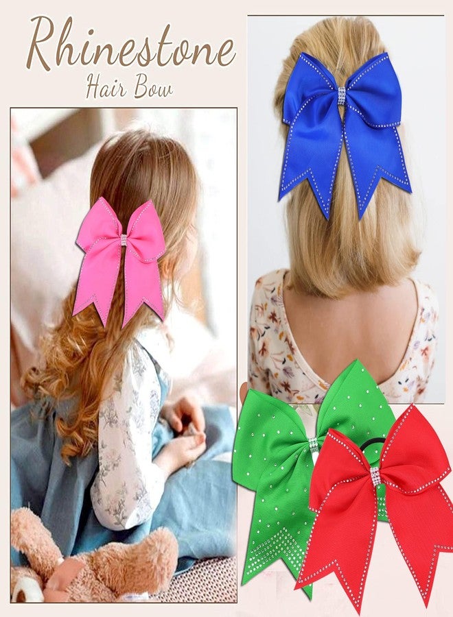Hipcheer Large Rhinestones Cheer Hair Bows,12 PCS Glitter 7" Cheer Bows Ponytail Holder Girls Hair Bows for Cheerleaders Girls Softball Sports Competition (White) - Image 3
