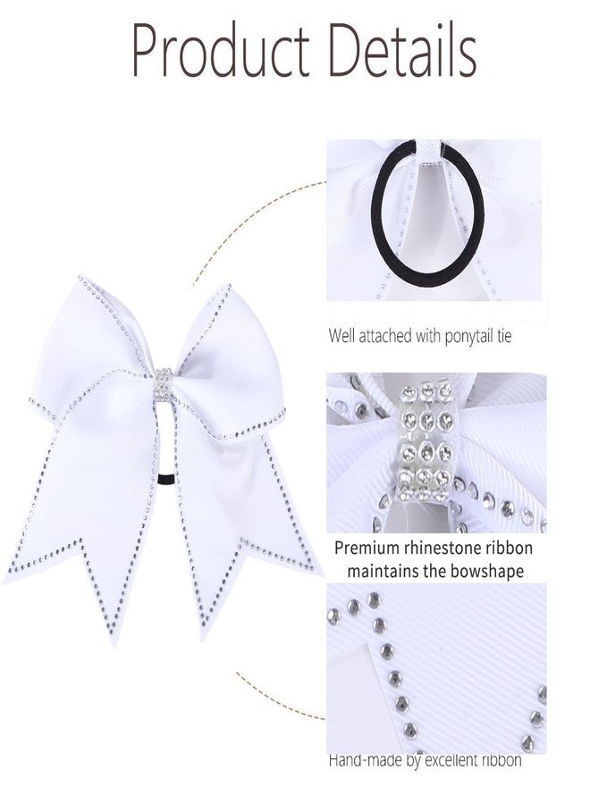 Hipcheer Large Rhinestones Cheer Hair Bows,12 PCS Glitter 7" Cheer Bows Ponytail Holder Girls Hair Bows for Cheerleaders Girls Softball Sports Competition (White) - Image 4