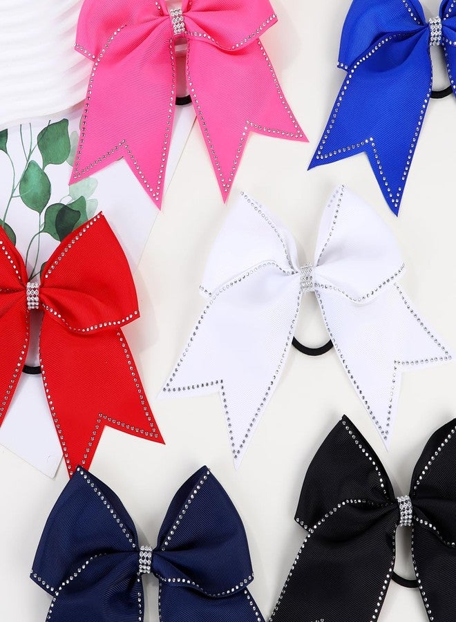 Hipcheer Large Rhinestones Cheer Hair Bows,12 PCS Glitter 7" Cheer Bows Ponytail Holder Girls Hair Bows for Cheerleaders Girls Softball Sports Competition (White) - Image 2