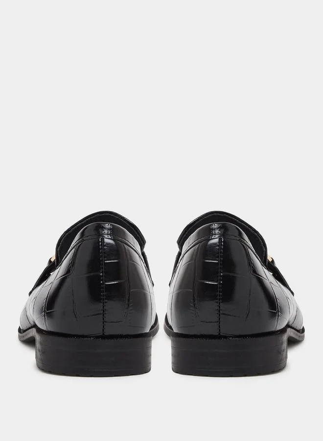 Styli Black Black Croc Textured Bit Loafers for Women | Best Price UAE