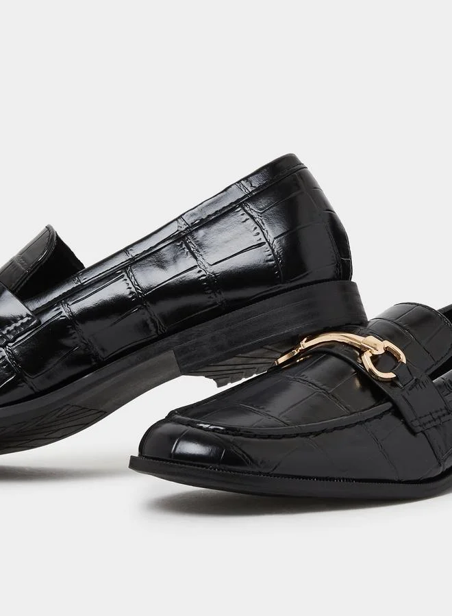 Styli Black Black Croc Textured Bit Loafers for Women | Best Price UAE