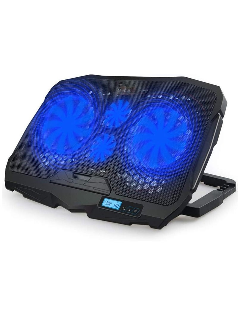 Generic Quiet Laptop Cooling Fan with 2 USB Ports, Blue LED Light & LCD Display for 10-15.6 inch Laptops  - Image 1