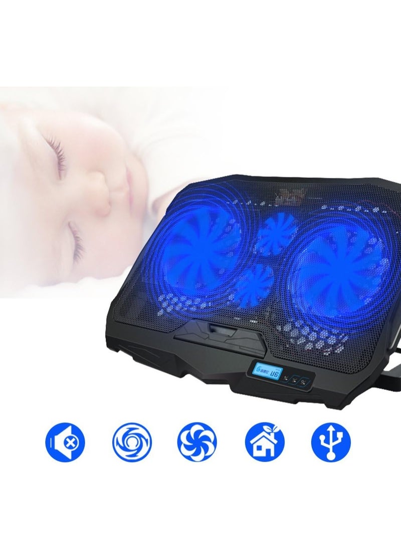 Generic Quiet Laptop Cooling Fan with 2 USB Ports, Blue LED Light & LCD Display for 10-15.6 inch Laptops  - Image 3