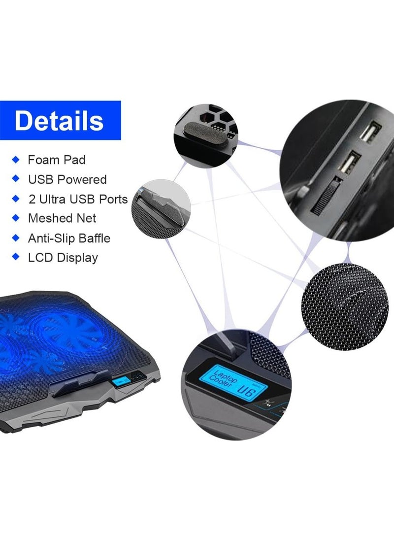 Generic Quiet Laptop Cooling Fan with 2 USB Ports, Blue LED Light & LCD Display for 10-15.6 inch Laptops  - Image 4
