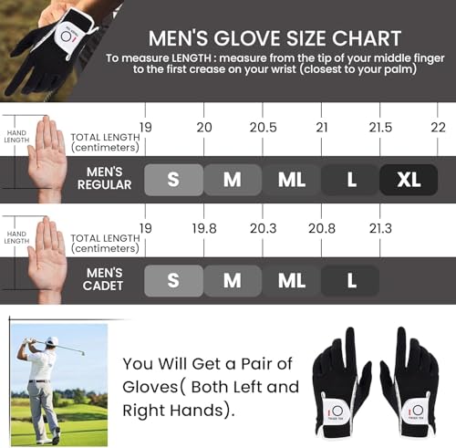 FINGER TEN Men's Golf Gloves for Right Left Handed Golfer Rain Grip Value 2 Pack, Golf Glove for Hot Wet Weather No Sweat Black Gray White Blue (Black, M/Large-Worn on Left Hand) - Image 5