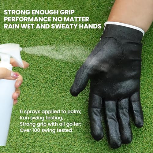 FINGER TEN Men's Golf Gloves for Right Left Handed Golfer Rain Grip Value 2 Pack, Golf Glove for Hot Wet Weather No Sweat Black Gray White Blue (Black, M/Large-Worn on Left Hand) - Image 4
