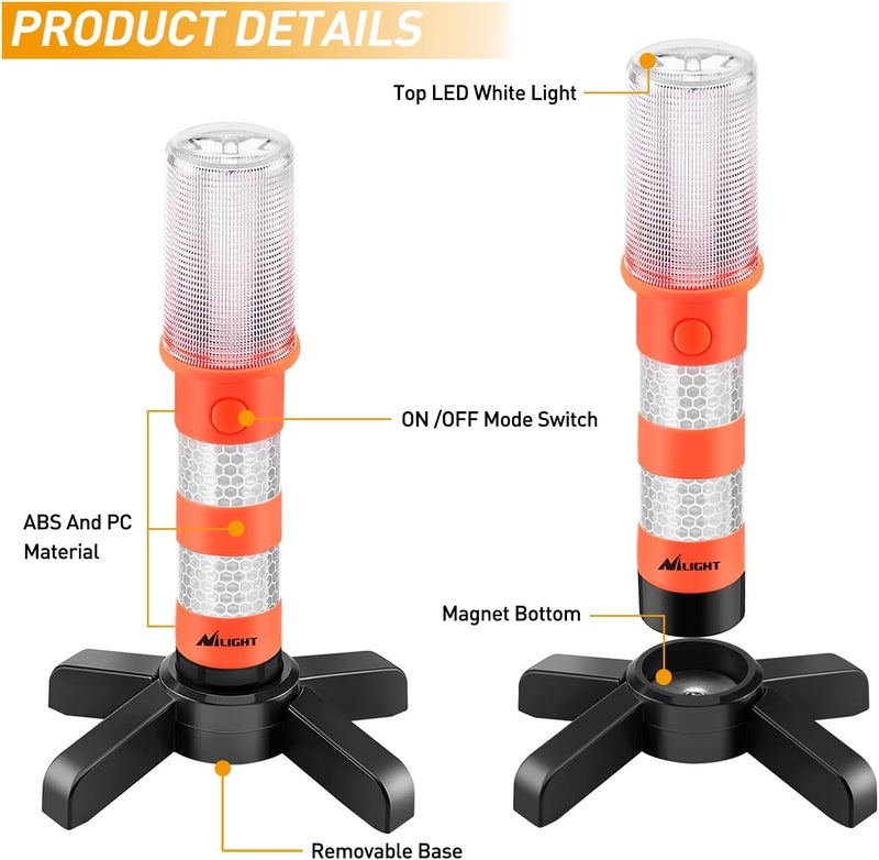 Nilight LED Roadside Emergency Car Kit,Magnetic Base, Detachable Stand, Solid Storage Case, Super bright Safety Strobe Light Road Warning Light-4 pack - Image 2