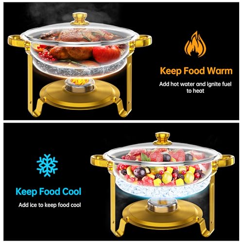 IMXSUMDA Chafing Dish Buffet Set 4 Pack, 5QT Gold Round Chafing Dishes for Buffet, High Grade Chafers and Buffet Warmers Sets with Glass Lid, Rolled-Edge Food Warmers for Parties, Weddings, Catering - Image 2