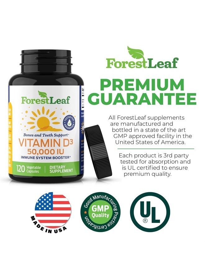 ForestLeaf Vitamin D3 50,000 IU Weekly Supplement - Vegetable Vitamin D Capsules for Bones, Teeth, and Immune Support - Easy Swallow Pure Vitamin D3 50000 (120 Count (Pack of 2)) - Image 2