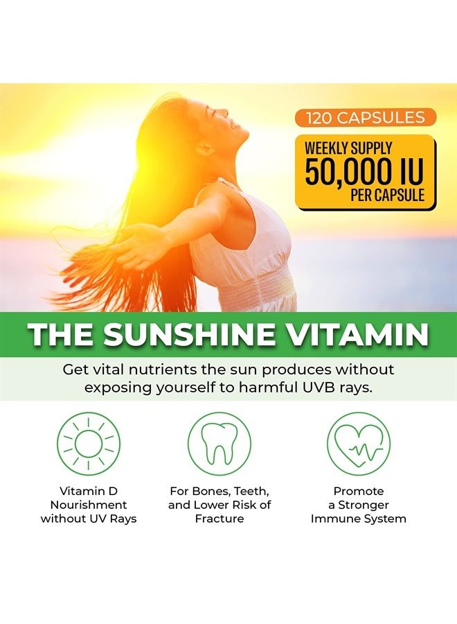 ForestLeaf Vitamin D3 50,000 IU Weekly Supplement - Vegetable Vitamin D Capsules for Bones, Teeth, and Immune Support - Easy Swallow Pure Vitamin D3 50000 (120 Count (Pack of 2)) - Image 3