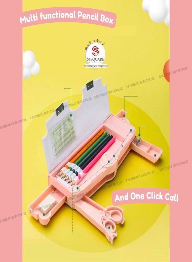 S4SQUARE ENTERPRISE Unicorn Theme Magnetic Pencil Box for Kids | Button Operated Multi-Compartment Pencil Case with Accessories | Pencil Box for Boys & Girls | Durable Plastic Stationery Box (Pink) - Image 5