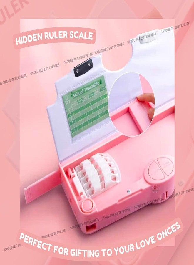 S4SQUARE ENTERPRISE Unicorn Theme Magnetic Pencil Box for Kids | Button Operated Multi-Compartment Pencil Case with Accessories | Pencil Box for Boys & Girls | Durable Plastic Stationery Box (Pink) - Image 4