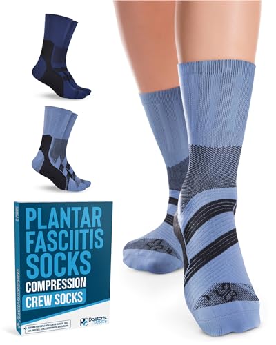 Doctor's Select Plantar Fasciitis Socks - 2 Pairs | Compression Crew for Women | Plantar Fasciitis Compression Socks | Arch Support Women | Navy/Blue - Image 1