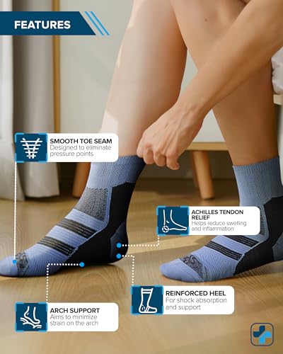 Doctor's Select Plantar Fasciitis Socks - 2 Pairs | Compression Crew for Women | Plantar Fasciitis Compression Socks | Arch Support Women | Navy/Blue - Image 3