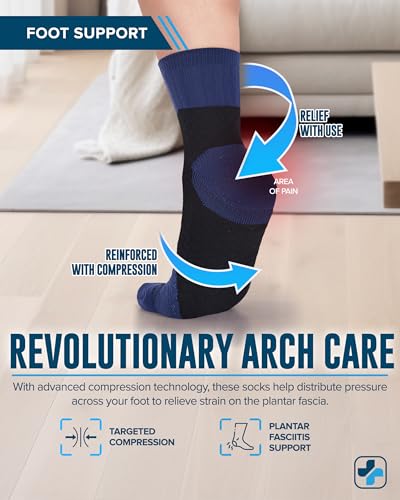 Doctor's Select Plantar Fasciitis Socks - 2 Pairs | Compression Crew for Women | Plantar Fasciitis Compression Socks | Arch Support Women | Navy/Blue - Image 2