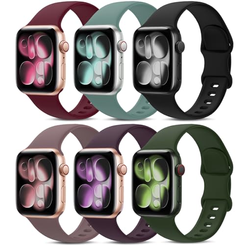 AMSKY 6 Pack Sport Bands Compatible with Apple Watch Band 38mm 40mm 41mm 42mm 44mm 45mm 49mm 46mm,Silicone Waterproof Strap for iWatch Apple Watch Series 11 10 9 Ultra 8 7 6 5 4 3 2 1 SE Women Men - Image 1