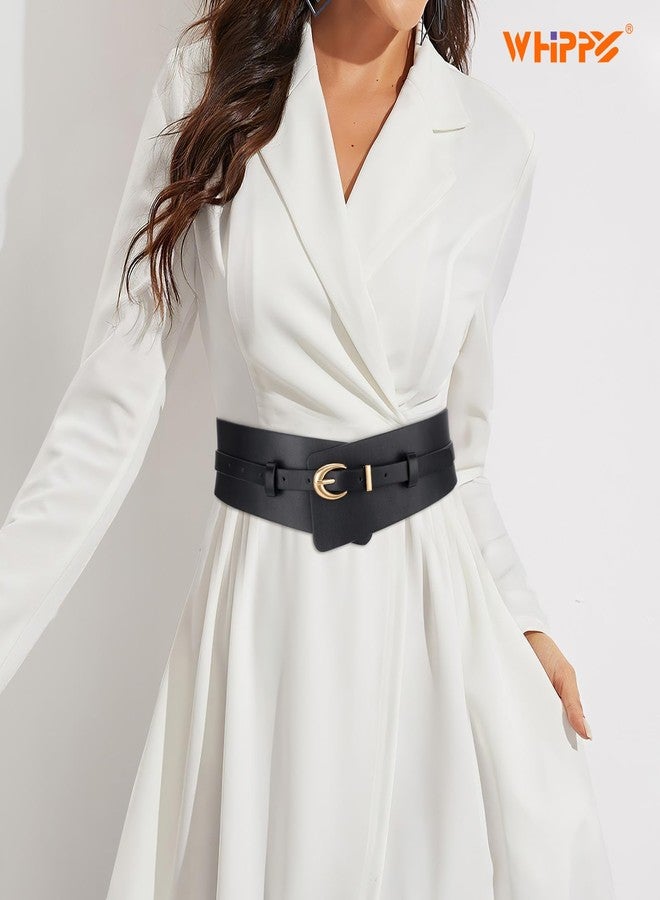 WHIPPY Women Wide Leather Belt Fashion Ladies Dress Belt 2-in-1 Waistband with Skinny Belt for Suits, Black, M - Image 2