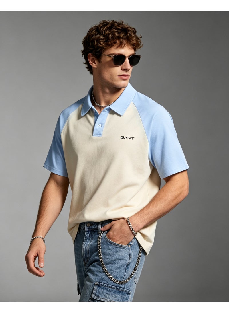 GANT Unisex Short Sleeve Raglan Polo Shirt Casual Daily Wear Off‑White Light Blue - Image 3