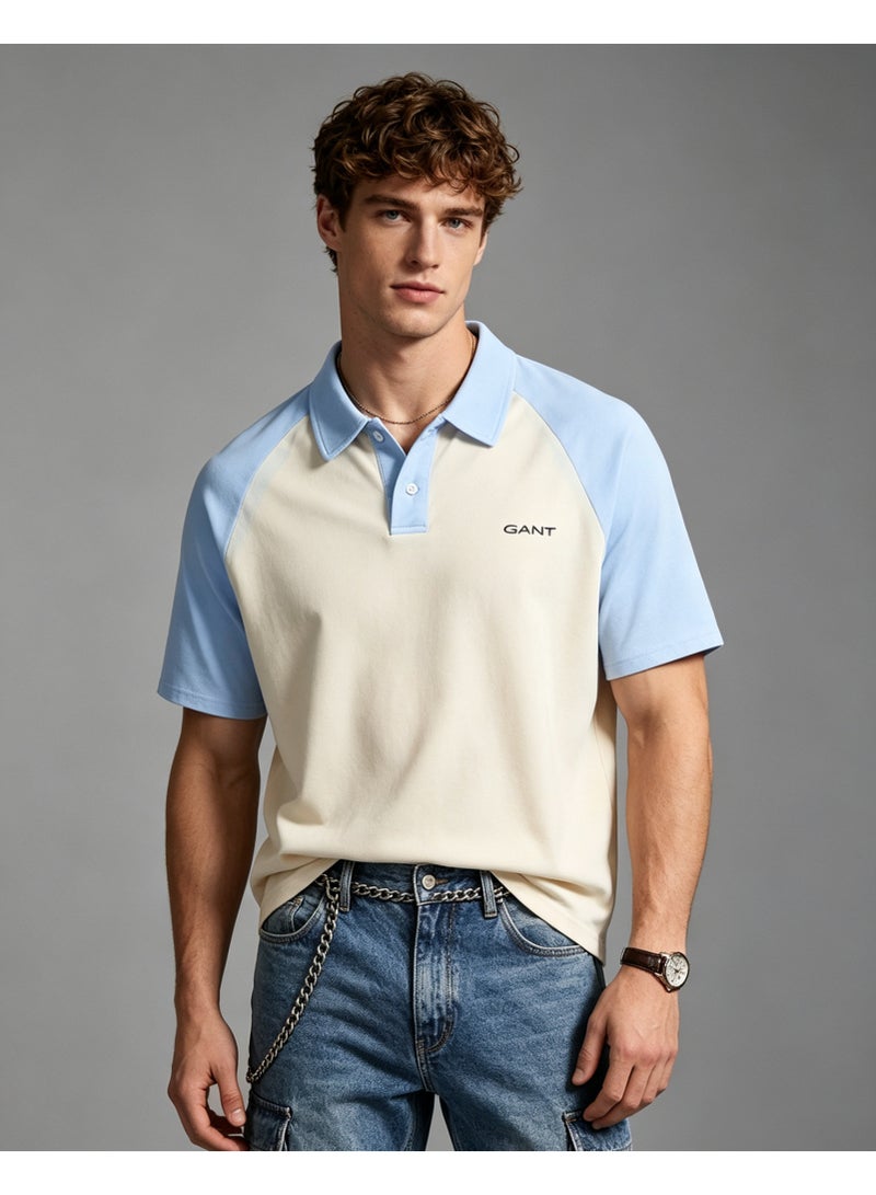 GANT Unisex Short Sleeve Raglan Polo Shirt Casual Daily Wear Off‑White Light Blue - Image 1