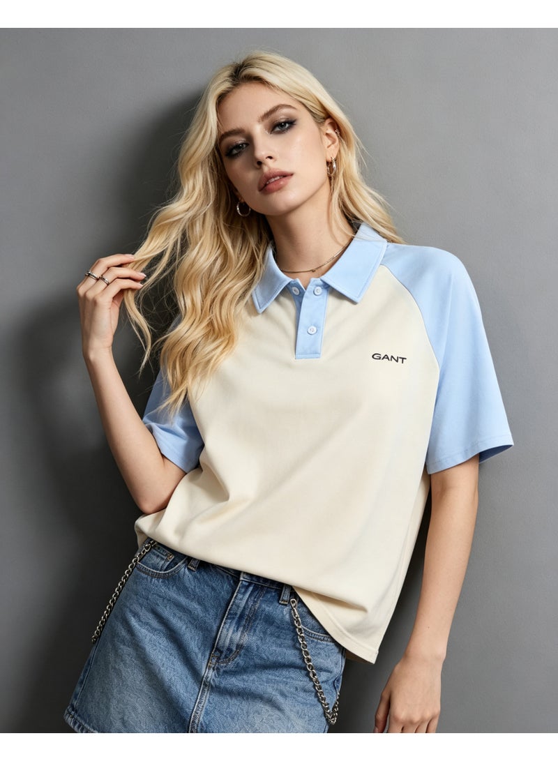 GANT Unisex Short Sleeve Raglan Polo Shirt Casual Daily Wear Off‑White Light Blue - Image 5