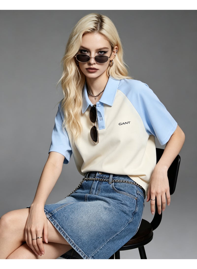 GANT Unisex Short Sleeve Raglan Polo Shirt Casual Daily Wear Off‑White Light Blue - Image 2