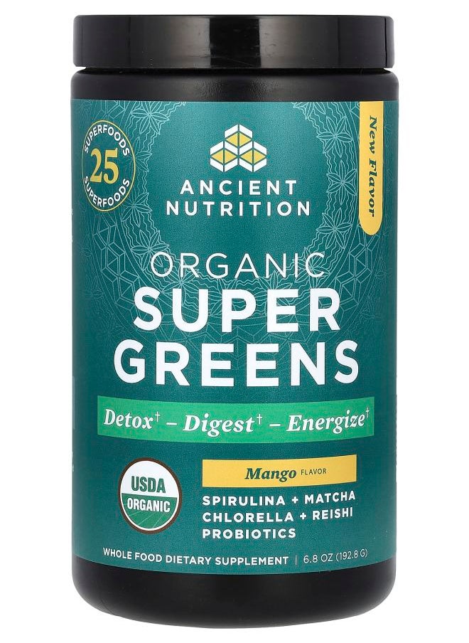 Ancient Nutrition - Organic SuperGreens Mango 6.8 oz (192.8 g) - Image 1