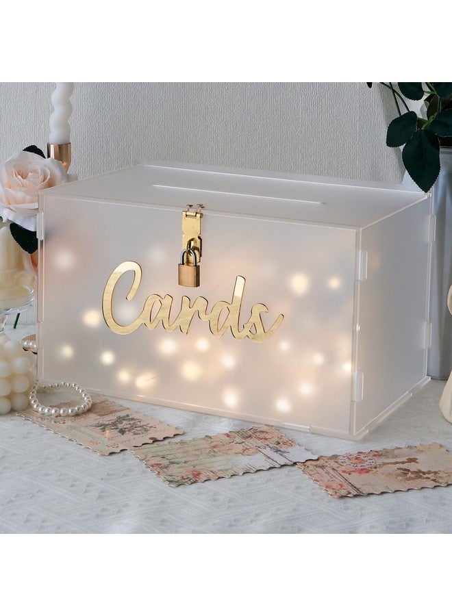 OurWarm Frosted Acrylic Wedding Card Box with Lock, Large Gift Card Box for Wedding Reception with String Light, Wedding Envelope Money Card Box for Party Graduation Baby Shower Birthday Decorations - Image 1