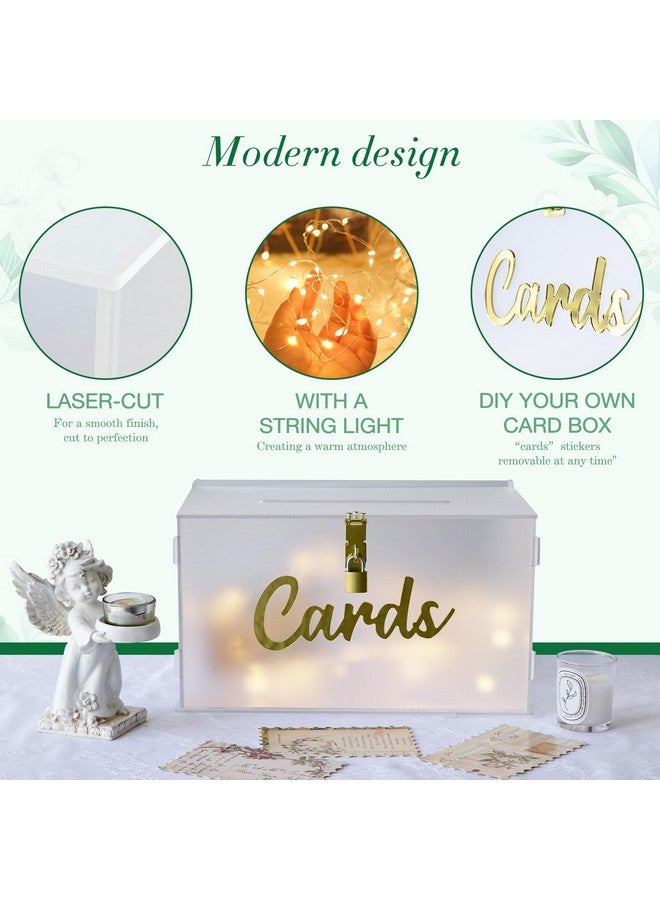 OurWarm Frosted Acrylic Wedding Card Box with Lock, Large Gift Card Box for Wedding Reception with String Light, Wedding Envelope Money Card Box for Party Graduation Baby Shower Birthday Decorations - Image 3